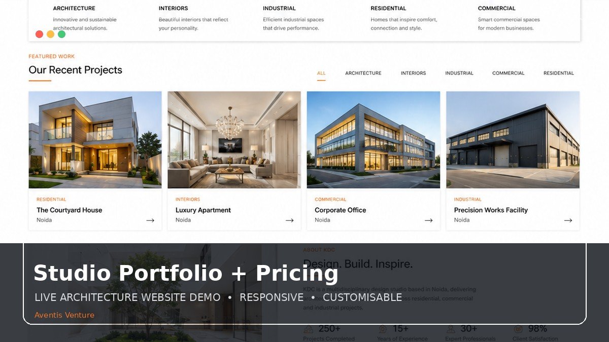 Studio portfolio and pricing website preview
